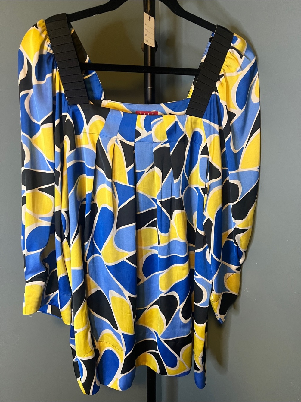 Elle Yellow, Blue & Black Abstract Square-Neck Blouse